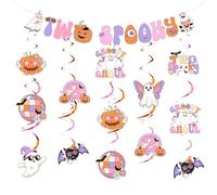 Wonmelody Groovy Halloween 2nd Birthday Party Decor Two Spooky Banner Garlands Groovy Halloween Hanging Swirls Retro Hippie Boho Hanging Decor Groovy Disco Bat Ghost Banner for 2 Year Old Girl
