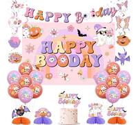 Wonmelody Groovy Halloween Birthday Party Decor Hippie Happy Booday Backdrop Banner Halloween Table Centerpiece Retro Boho Daisy Hanging Swirls Spooky Birthday Supplies for Spooky One Groovy Bday