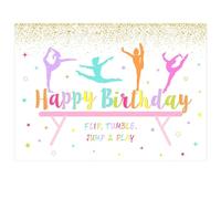 Wonmelody Gymnastics Birthday Party Decorations 7 * 5ft Gymnastics Happy Birthday Backdrop for Girl Flip Tumble Jump and Play Backdrop Decorations for Rainbow Gym Theme 1st 2nd 8th Birthday Party