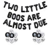 Wonmelody Halloween Twins Party Decorations Two Little Boos Are Almost Due Balloon Banner Black Twins Baby Shower Spooky Twins Baby Shower Decor Pregnancy Funny Sign for Halloween Gender Reveal