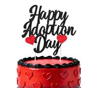 Wonmelody Happy Adoption Day Cake Topper Black Glitter Décor for Child or Pet Adoption Celebration Dessert Table Setup Entryway Party Decorations 5.59x5.98in Cake Display Accent for Party Day Fun