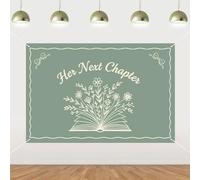 Wonmelody Her Next Chapter Bridal Shower Backdrop 5x3ft Sage Green Book Themed Background for Storybook Party | Elegant Floral Vinyl Banner with Grommets & Ribbon for Bride-to-Be Decors
