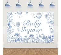 Wonmelody Jungle Safari baby Shower Backdrop 5 * 3 ft Dusty Blue Jungle Baby Shower Decor Chinoiserie Party Decor Jungle Animal Theme Giraffe Elephant for Chinoiserie Floral Baby Shower Birthday