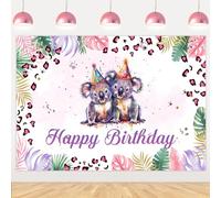 Wonmelody Koala Birthday Decorations 7 * 5 ft Koala Happy Birthday Backdrop Banner Zoo Jungle Animal Background Supplies for Safari Jungle Animal 1st 2nd 3rd