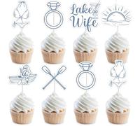 Wonmelody Lake Bachelorette Party Decor 36Pcs Lake Wife Bachelorette Cupcake Topper Love on The Lakeside Table Decor Girl Trip Camping Supplies for Nautical Bridal Shower Wedding Coastal Engagement