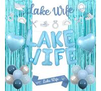 Wonmelody Lake Bachelorette Party Decor Lake Wife Bachelorette Decor Banner Garland Sash Blue Foil Fringe Love on The Lakes Camping Decor for Nautical Bridal Shower Wedding Coastal Engagement