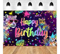 Wonmelody Leopard Birthday Backdrop Neon Rainbow Leopard Photography Background Safari Wild Cheetah Happy Birthday Photoshoot Backdrop Party Supplies for Women Girls