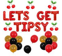 Wonmelody Lets Get Tipsy Party Decor Leopard and Cherry Theme Balloon Set Red Black Gold and Avocado Latex Balloons with Red Foil Letter Balloons for Birthday Bachelorette and Girls Night Celebration