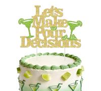 Wonmelody Lets Make Pour Decisions Cake Topper for Bachelorette Party Décor, Glitter Gold Green Cocktail Theme Adult Celebration Cake Decoration with Non-Stick Design and Paper Sticks