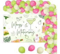 Wonmelody Margs & Matrimony Bachelorette Decor Margarita Backdrop Banner Decor with Margs and Matrimony Margarita Balloon Arch Lemon Ring Balloon for Mexican Fiesta Carnival Cinco De Mayo Party