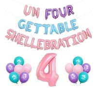 Wonmelody Mermaid 4th Birthday Decorations Unforgettable Shellebration Decoration Balloon Banner Pearl Shell Number 4 Balloon Ocean Theme Under the Sea Little Mermaid 4th Birthday Decors