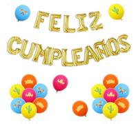 Wonmelody Mexican Theme Birthday Party Decorations Feliz Cumpleaños Happy Birthday Balloon Banner Gold Mexican Taco Cactus Balloons Fiesta Pinata Banner Cinco de Mayo Party Supplies for 1st 10th Bday