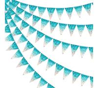 Wonmelody Ocean Waves Birthday Party Decorations 3Pcs Blue Pennant-Banner Seashell Birthday Banner Garland Blue Summer Pool Supplies for Surf Nautical Pirate Bridal Baby Shower Under The Sea Bash