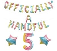 Wonmelody Officially a Handful 5th Birthday Decor Pastel Rainbow Officially a Handful Balloon Banner Hi Five Birthday Party Decor Number 5 Star Balloon Blue Happy 5th Bday Supplies for Boy Girl
