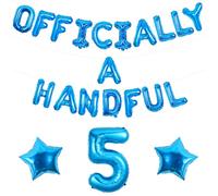 Wonmelody Officially a Handful 5th Birthday Decorations Blue Officially a Handful Balloon Banner Hi Five Birthday Party Decor Number 5 Star Balloon Blue Happy 5th Bday Supplies for Boy Girl