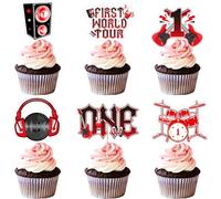 Wonmelody One Rocks 1st Birthday Decorations 36pcs First World Tour Cupcake Toppers Red Black Rock And Roll Born To Rock Birthday Decorations Music Party Supplies Happy 1st Birthday Decors