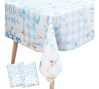 Wonmelody One Silly Goose Birthday Decor boy 2Pcs blue Little Goose Gingham Tablecloth One Silly Geese Gingham Table Cover blue Checkered Tablecloths Farm Animal Geese First Bday Decor for Boy