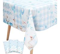 Wonmelody One Silly Goose Birthday Decor Boy 3Pcs Blue Little Goose Gingham Tablecloth One Silly Geese Gingham Table Cover Blue Checkered Tablecloths Farm Animal Geese First Bday Decor for Boy