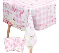 Wonmelody One Silly Goose Birthday Decor Girl 3Pcs Pink Little Goose Gingham Tablecloth One Silly Geese Gingham Table Cover Pink Checkered Tablecloths Farm Animal Geese First Bday Decor for Girl