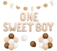 Wonmelody One Sweet Boy Birthday Decorations Caramel Foil Letter Balloons with Milk and Cookies Garland Beige White Khaki Balloons Set for 1st Birthday Dessert Table Baby Shower Décor