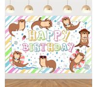 Wonmelody Otter Birthday Decorations 5 * 3 ft Otter Birthday Backdrop Banner Cute Beaver Theme Decorations Cute Sea Animals Friends Party Supplies for River Friends 1st 7th 10th Party