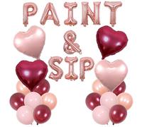 Wonmelody Paint And Sip Decorations Rose Gold Paint And Sip Balloon Banner Wine Party Supplies Love Heart Balloon Painting Splatter Party Supplies for 18th 25th 30th Art Painting Birthday