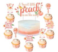Wonmelody Peach Baby Shower Decorations 25pcs A Sweet Little Peach Is On the Way Cake Toppers Sweet As A Peach Baby Shower Cake Decors One Sweet Peach Decors Fruit Theme Party Supplies for Girl