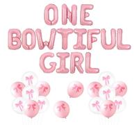 Wonmelody Pink Bow 1st Birthday Decorations One Bowtiful Girl Balloon Banner Pink Bow Theme Balloons Little Miss Bowtiful First Birthday Banner for Girl Checkered Bowknot Celebration Baby Shower