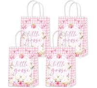 Wonmelody Pink Little Goose Party Favors 16Pcs Little Goose Treat Bags Party Favors Geese Gingham Paper Treat Bags One Silly Geese Birthday Decor Farm Animals Birthday Baby Shower Supplies for Girl