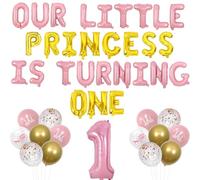 Wonmelody Princess First Birthday Decor for Girl Our Little Princess is Turning One Decor Balloon Banner Pink Number 1 Balloon Little Princess 1st Birthday Decor for Baby Girl fairy Castle Bday