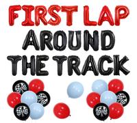 Wonmelody Race Car 1st Birthday Decor for Boy First Lap Around the Track Decor Balloon Banner Red Blue Black Checkered Flag Balloon Retro Vintage Race Car 1st Birthday Supplies for Fast One Bday