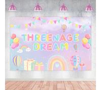 Wonmelody Rainbow 3rd Birthday Decoration Threenage Dream Backdrop Banner 4.92 * 3.28ft 3rd Birthday Decor Pastel 3rd Birthday Party Supplies for Little Miss Threenager Three is Sweet Birthday Party
