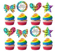 Wonmelody Rainbow Cheetah Cake Decorations 36Pcs Leopard Print Cake Topper Rainbow Cheetah Cupcake Toppers for Boys Girls Rainbow Leopard Birthday Decorations for Jungle Animals Safari Party