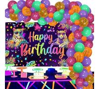 Wonmelody Rainbow Leopard Birthday Decorations for Boys Girls Cheetah Happy Birthday Backdrop Banner Neon Rainbow Cheetah Print Balloon Arch Kit Jungle Safari Animal Theme Party Supplies for 1st 2nd
