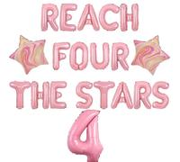 Wonmelody Reach 4 the Stars Birthday Decorations Girl reach 4 the Stars Birthday Balloon Banner Out Space 4th Party Decor Pink Astronaut Galaxy Planet Supplies for Out of This World Rocket 4th Party