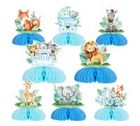 Wonmelody Safari Baby Shower Party Centerpieces 8Pcs Jungle Safari Honeycomb Centerpieces Blue A Sweet Baby Boy is On His Way Decor It's a Boy Welcome Honeycomb Table Decor for Newborn Party