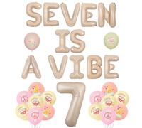 Wonmelody Seven Is A Vibe Birthday Party Decorations Balloon Banner Flower Rainbow Foil Balloons for Vintage Groovy 7th Birthday Decorations Daisy Floral Hippie Retro 7 Years Old Birthday Decorations
