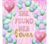 Wonmelody She Found Her Lover Macaron Bachelorette Party Decorations Rainbow Pastel Garland Kit with Curtain She Found Her Lover Bridal Shower Pink Gold Banner Bride To Be Wedding Supplies for Girl