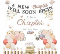 Wonmelody Storybook Baby Shower Decor Girl A New Chapter Will Soon Begin Backdrop Banner Boho Wildflower Storybook Cake Topper Book Club Supplies for Book Themed Party Reading Newborn Shower