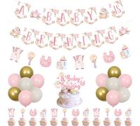 Wonmelody Tea Party Baby Shower Decor for Girl A Baby is Brewing Banner Tea Theme Pink Floral Banner Decorations Tea Garland Tea Cake Topper Balloon Tea Party Brewing Baby Shower Let's Par Tea Decor