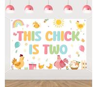 Wonmelody This Chick is Two Backdrop 5x3ft Chicken 2nd Birthday Party Decoration Vinyl Photo Background for Toddler Farm Theme Décor Entryway Wall Banner Indoor Outdoor Celebration