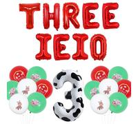 Wonmelody Three i e i o Farm Party Decorations Farm Animal 3rd Birthday Decorations Threeieio Balloon Banner with Barn Piggy Donkey Farm Animals Balloons for 3rd Kids Barnyard Farm Party Boy Girl