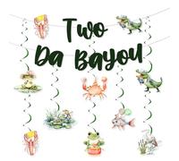 Wonmelody Two Da Bayou Reptile Birthday Decorations Two Da Bayou Banner Reptile Hanging Swirls Party Banner Crocodile Crawfish Jungle Theme Banner Swamp Party Supplies for Jungle Lizard 2nd Bday