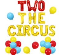 Wonmelody Two The Circus Birthday Decorations Foil Letter Balloons Set with Red Yellow Blue Latex Balloons and Ribbon for 2nd Birthday Party Carnival Theme Baby Boy Girl Décor