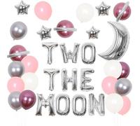 Wonmelody Two the Moon Birthday Decorations Space 2 Birthday Party Supplies Outer Space Astronaut Second Party Decor with Silver Moon Star Foil Balloons Two The Moon Foil Balloon Banner