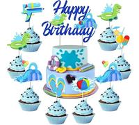 Wonmelody Water Slide Birthday Decors Cupcake Toppers Table Decor Swimming Pool Summer Beach Hawaiian Supplies Water Themed Happy Birthday Cake Topper for Boy 1st 2nd 3 rd Splish Splash Bday