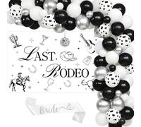 Wonmelody Western Bachelorette Party Decorations Black Last Rodeo Bachelorette Photo Backdrop Banner Western Cowboy Balloon Arch Kit Last Hoedown Supplies for Nashville Engagement Wedding Party
