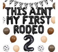Wonmelody Western Cowboy 2nd Birthday Decor Black This Aint My First Rodeo Balloon Banner Retro Horse Balloon Cow Pennant for My Rodeo 2nd Birthday Decor Western cowboy cowgirl Decor