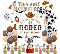 Wonmelody Western Cowboy 2nd Birthday Decorations This ain't My First Rodeo Backdrop Banner My 2nd Rodeo Birthday Decorations It’s My Second Backdrop Cowboy Cake Cupcake Topper Western Theme Decor