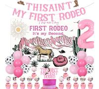 Wonmelody Western Cowgirl 2nd Birthday Decorations with This Ain’t My First Rodeo Its My Second Backdrop Banner Cake Cupcake Toppers Balloon My 2nd Rodeo Birthday Decor for Western Girl Party